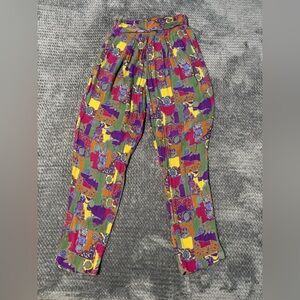 Vintage Kikomo pants, Multicolor Abstract Rayon Pants with Elastic Waist Size S